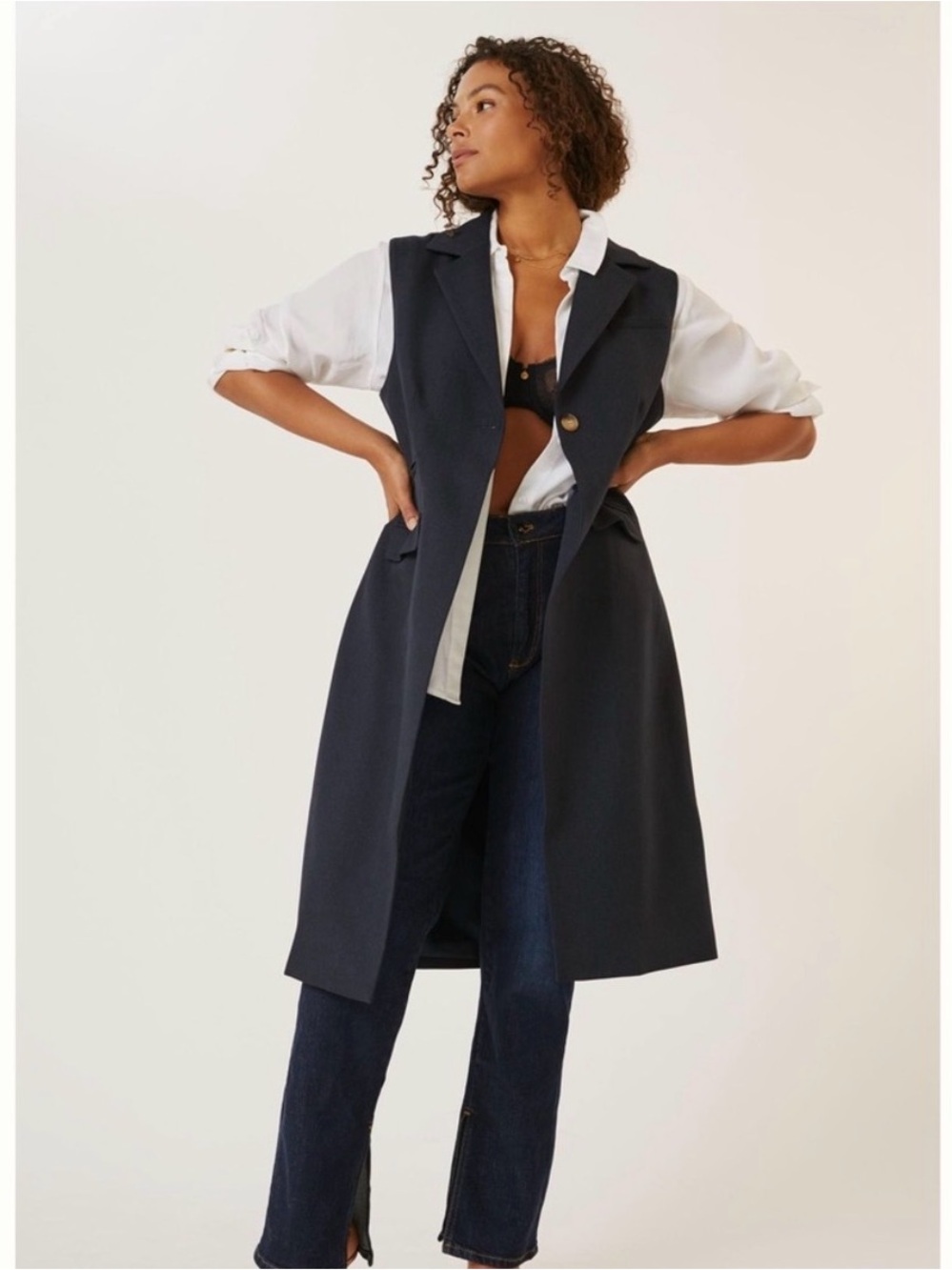 Anthropologie x Mare Mare Longline Button Vest in Navy.